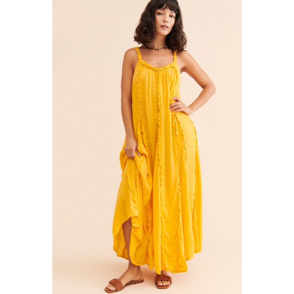 Free People Mckinley Ruffle Maxi Dress, Boho Chic Summer Staple, Banana Yellow S - Picture 3 of 10